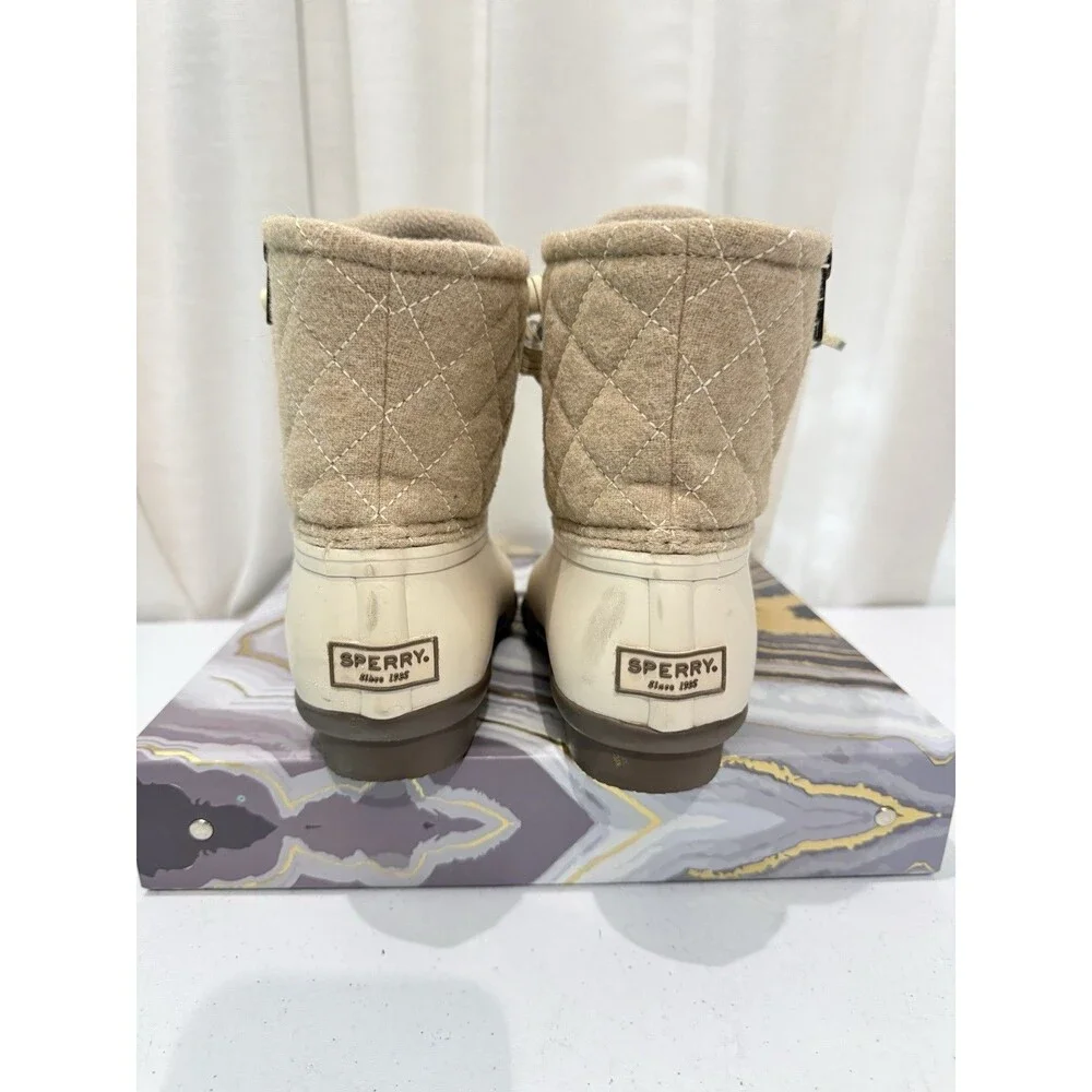 Sperry Saltwater Quilted Wool Duck Boots Cream / Beige Waterproof Women's Sz 6.5
